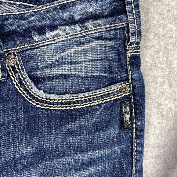 Silver Jeans Tuesday Mid Capri Women 28 Blue Stretch Embroidered W42114SJL405 - Picture 12 of 16